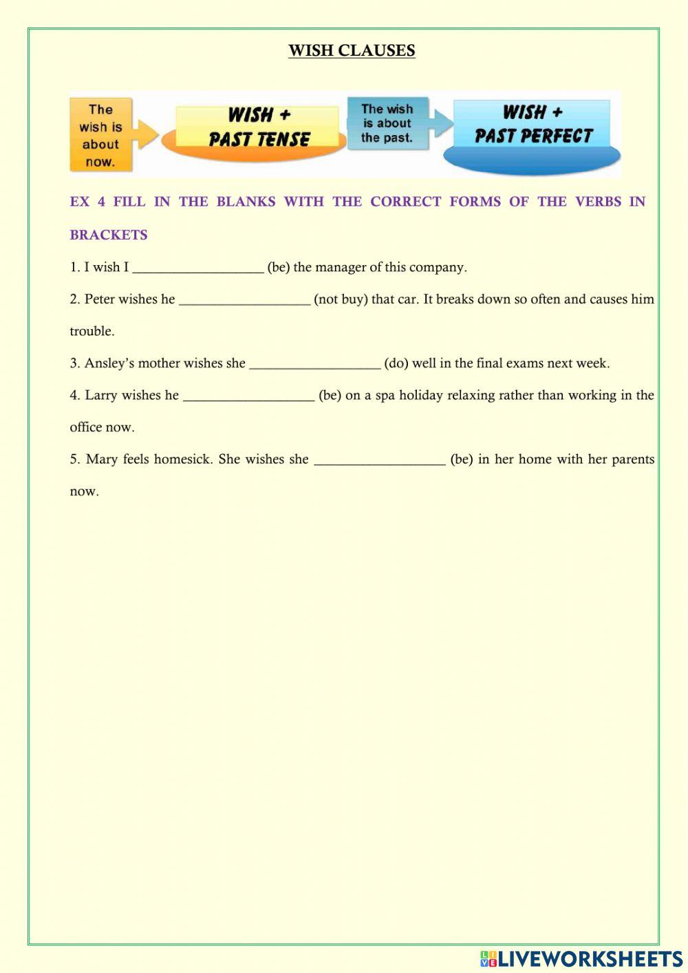 Second and third conditional sentences + wishes
