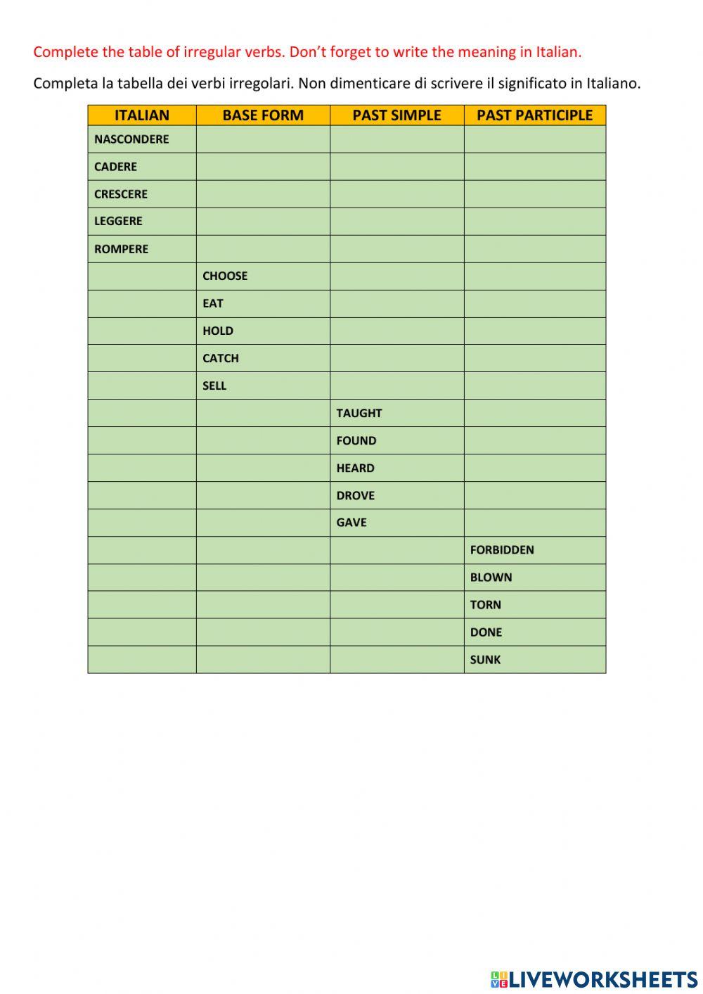 Irregular verbs