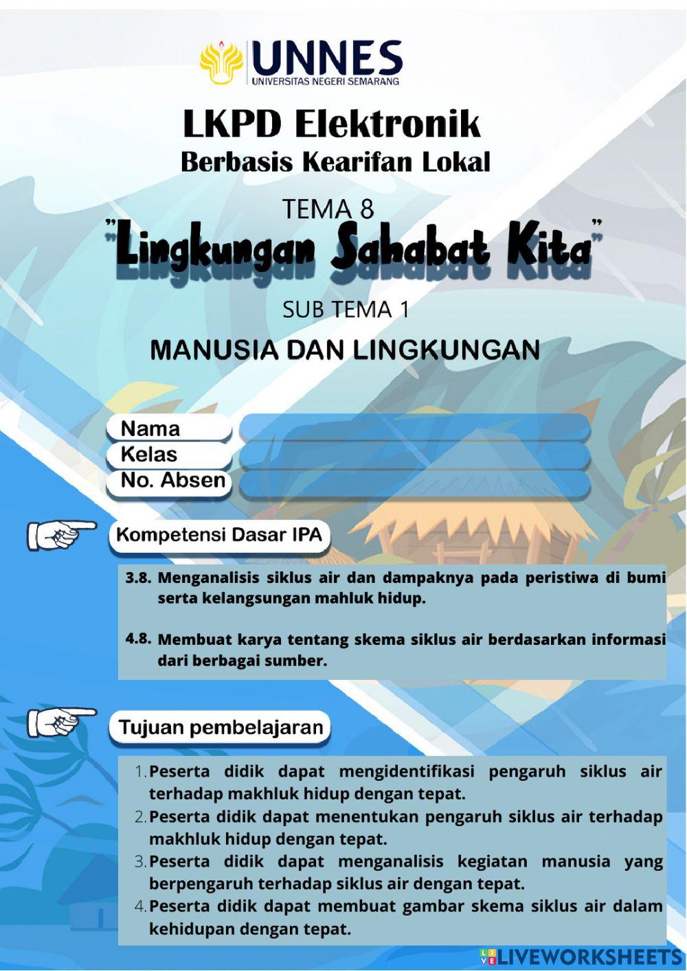 Pretetst LKPD Elektronik Berbasis Kearifan Lokal Kelas 5 Tema 8 Sub Tema 1 Pembelajaran 5