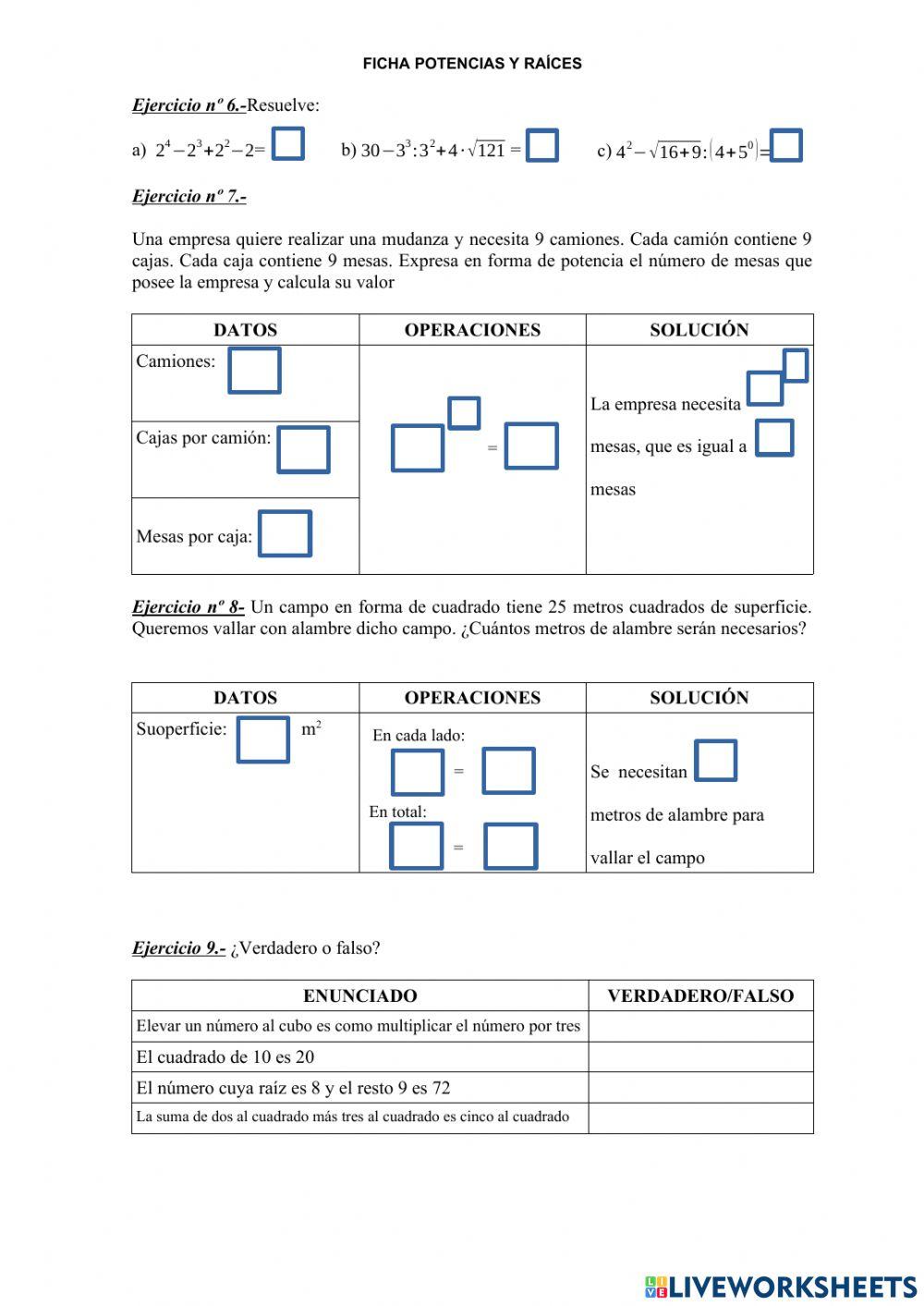 Ficha Potencias y raíces
