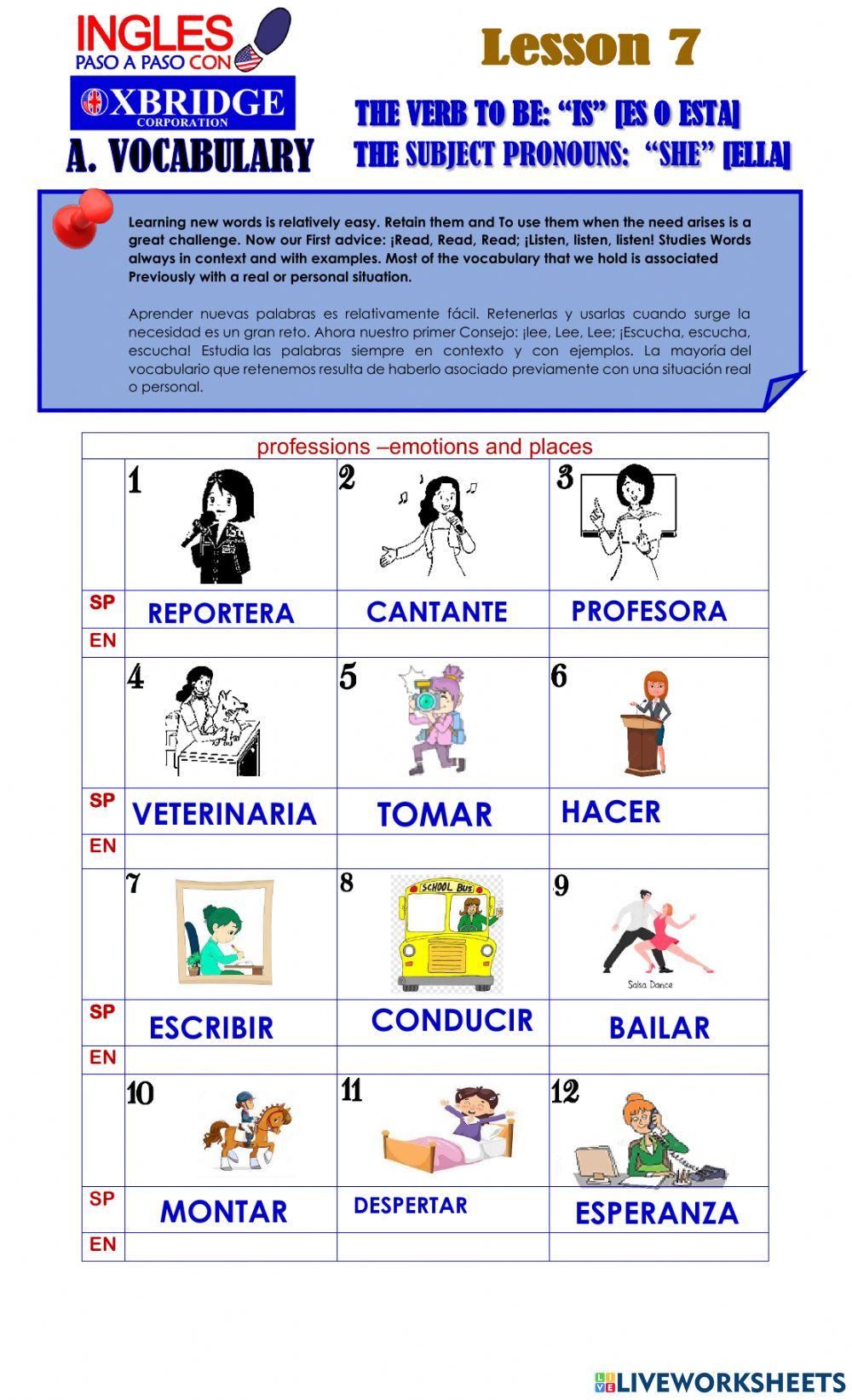 Lección 7. THE VERB TO BE: “She is” : Ella es y Ella esta