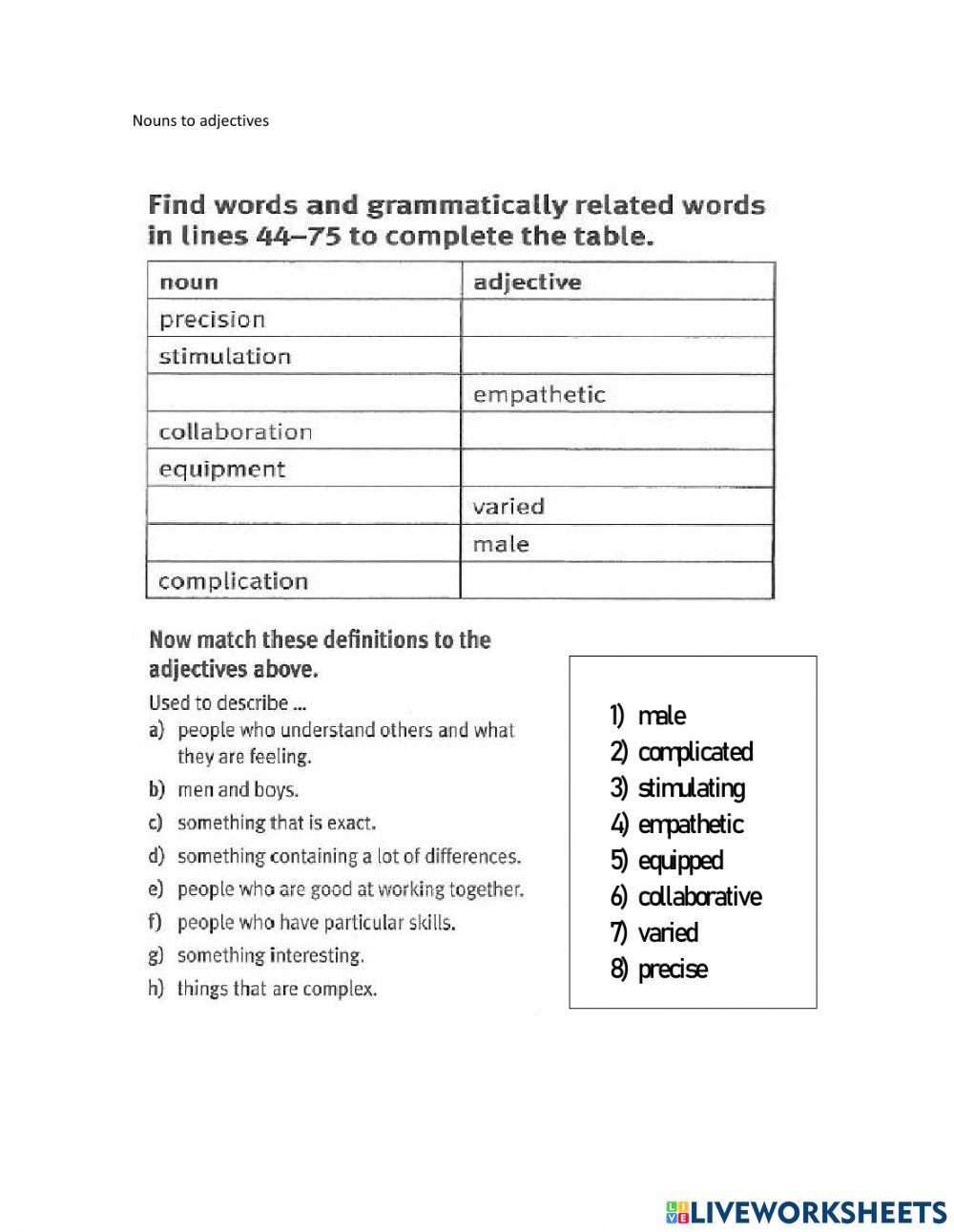 Nouns and adjectives