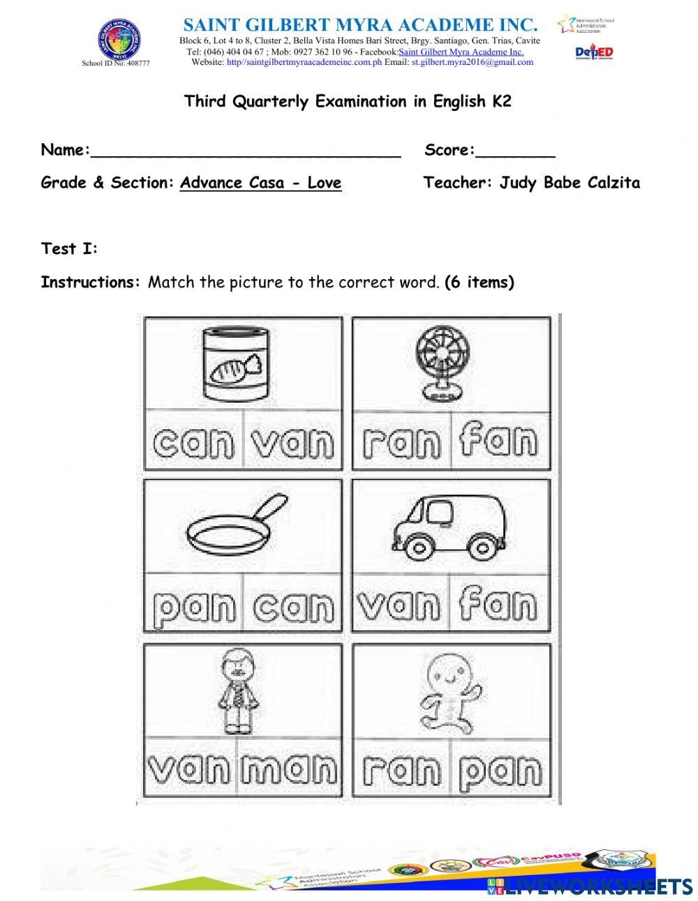 Third Quarterly Examination - English