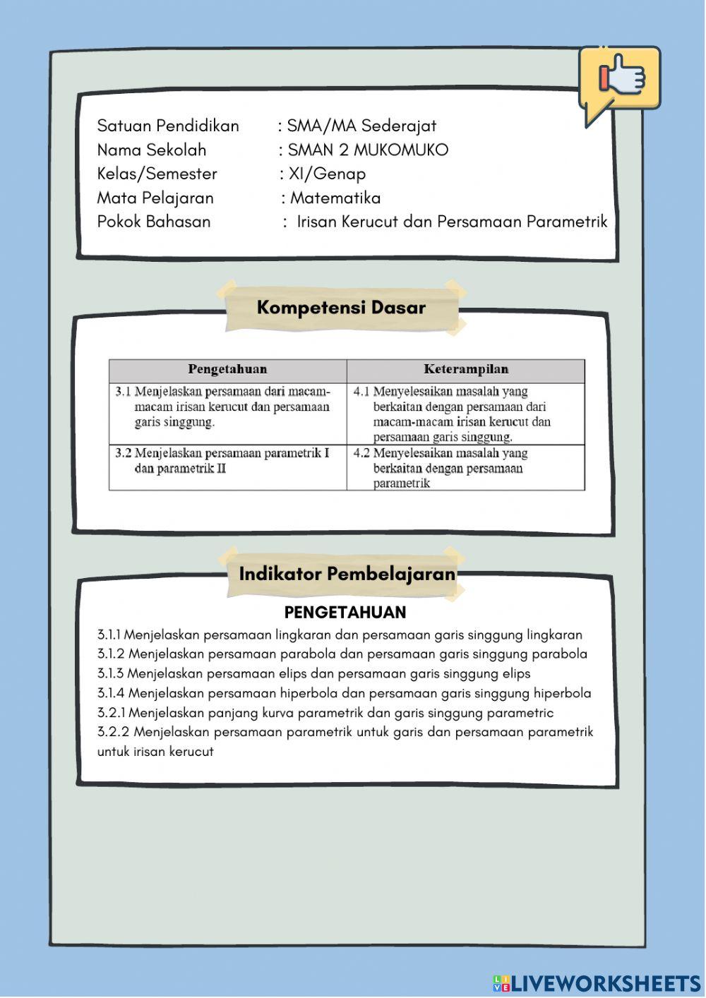 LKS Irisan Kerucut dan Persamaan Parametrik