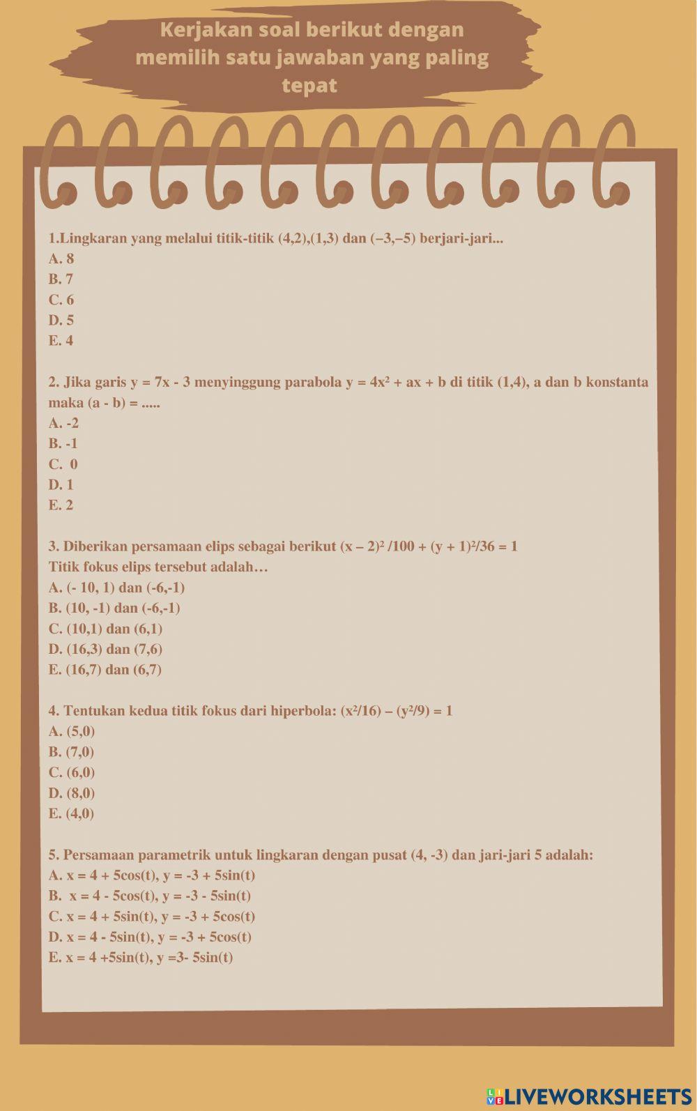 Irisan Kerucut dan Persamaan Parametik