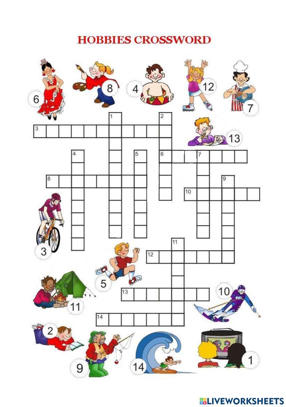 Crossword hobbies online exercise for Live Worksheets