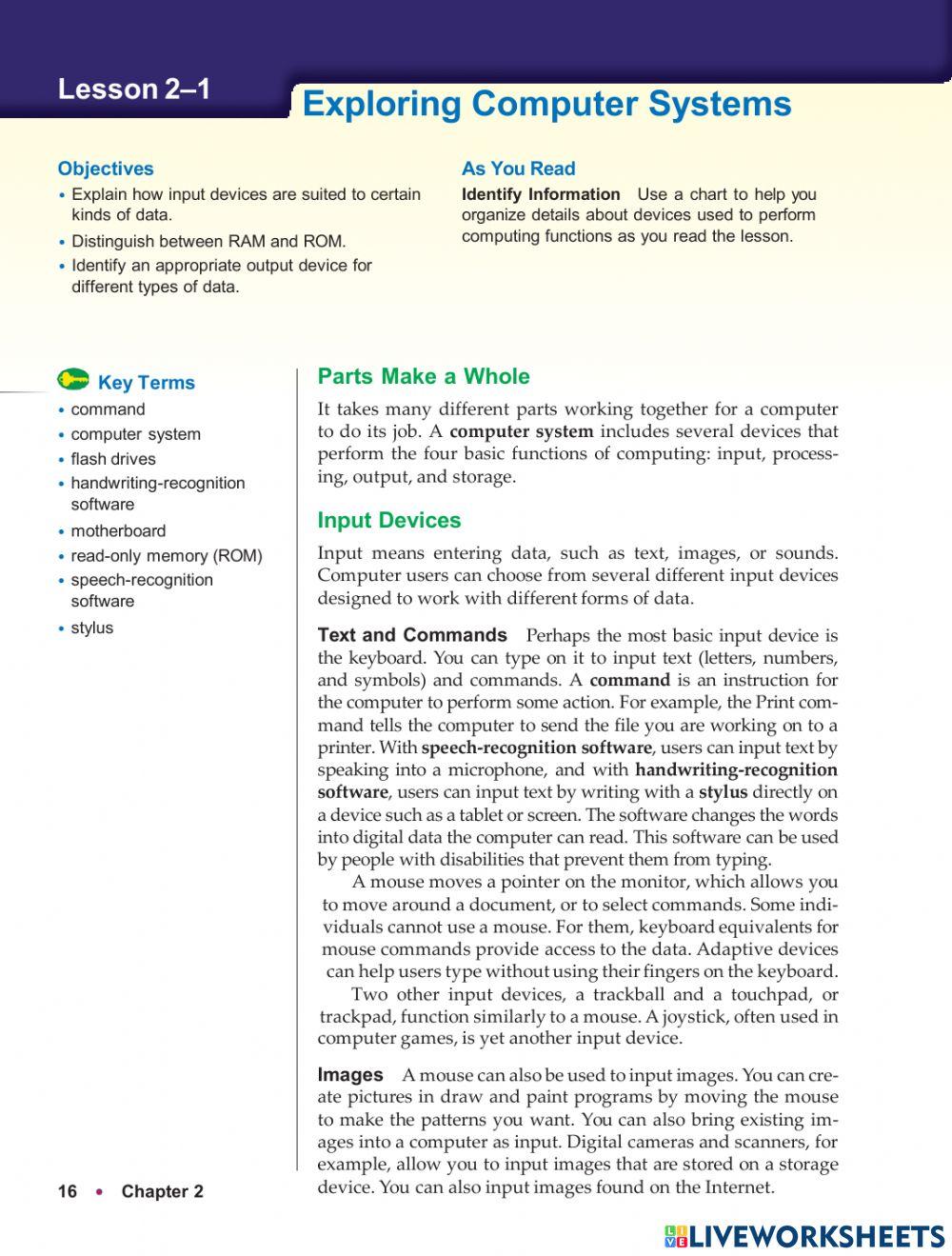 Computer system Chapter 2 notes online exercise for | Live Worksheets