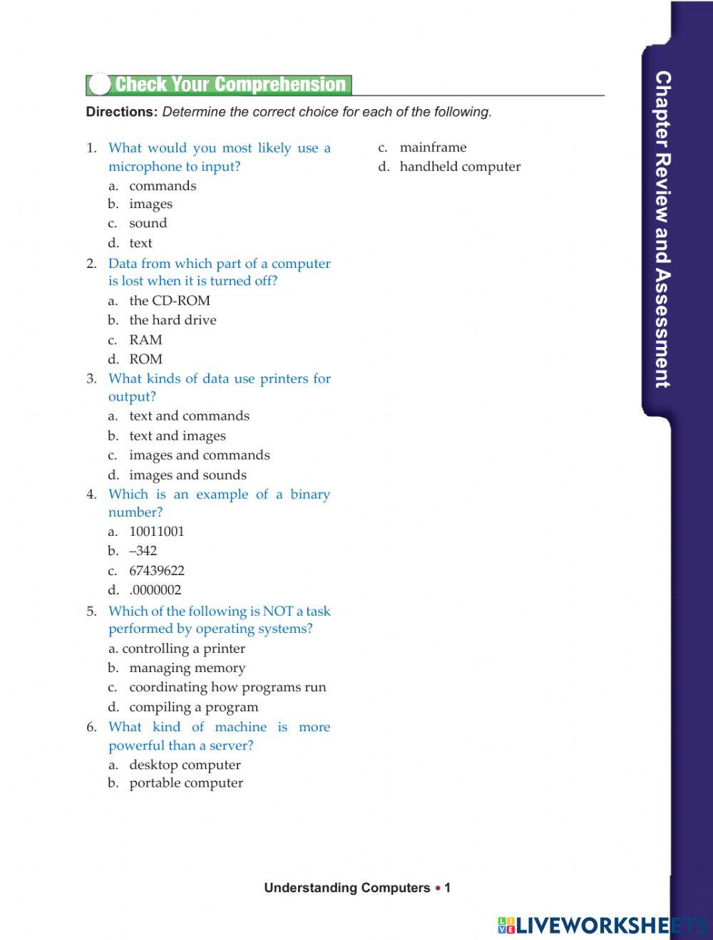 Computer system chapter 2 assignment online exercise for live worksheets