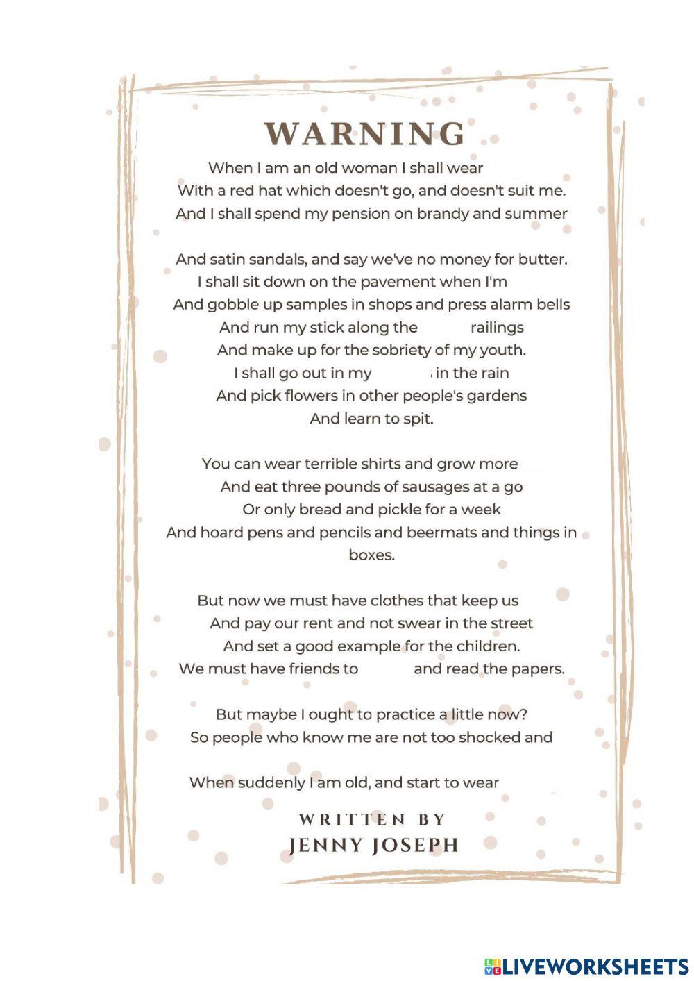 2333985 Warning Poem by Jenny Joseph Mariia Rymanova