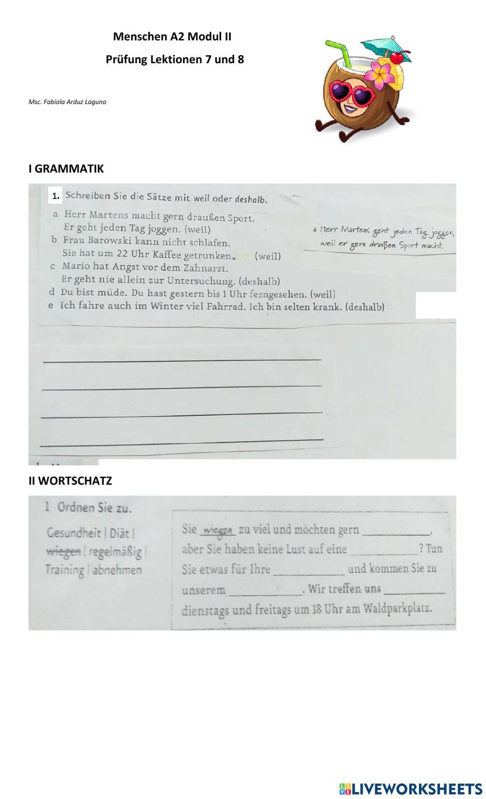 A2 Prüfung Lektionen 7 un 8