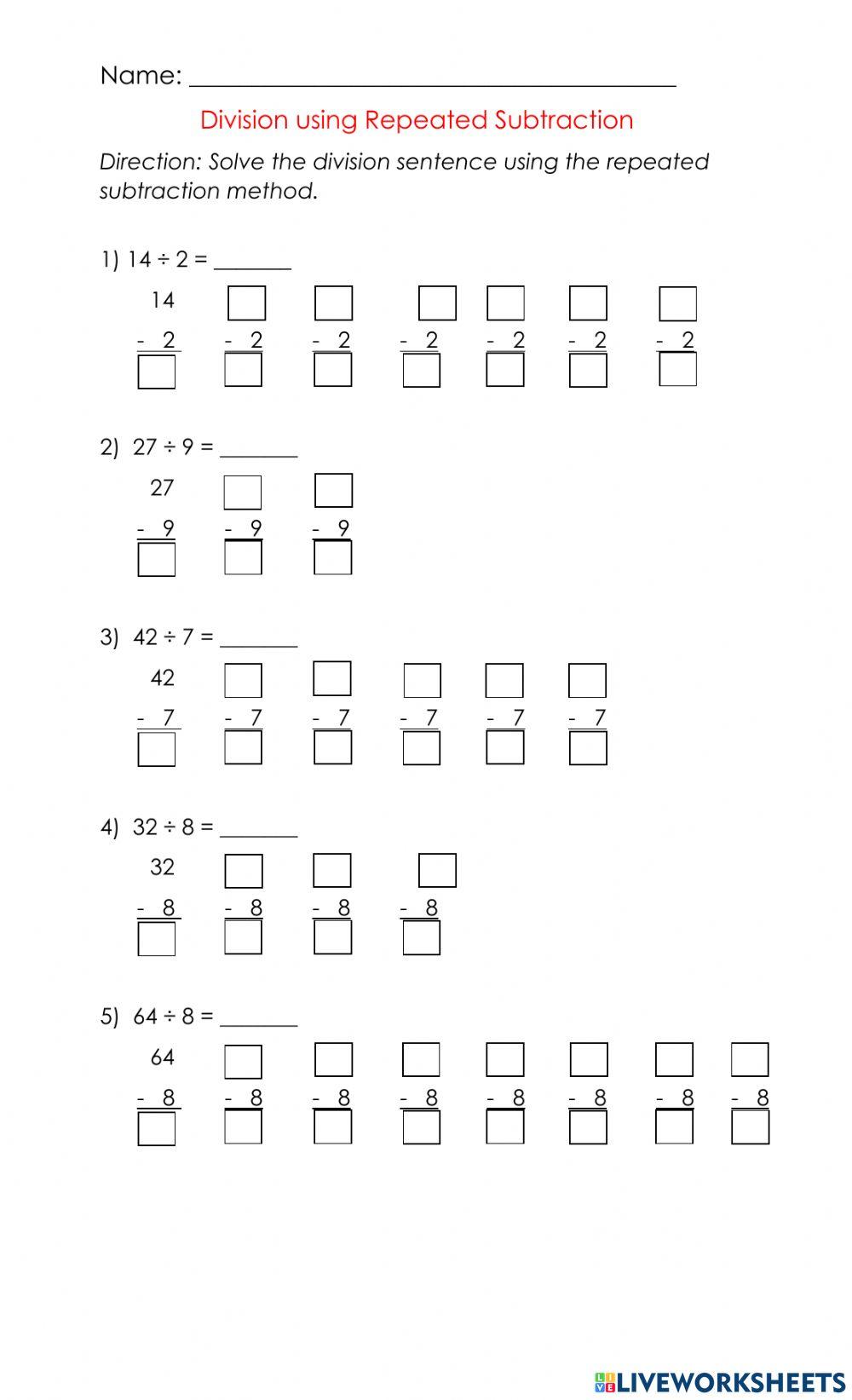Division using Repeated Subtraction Method