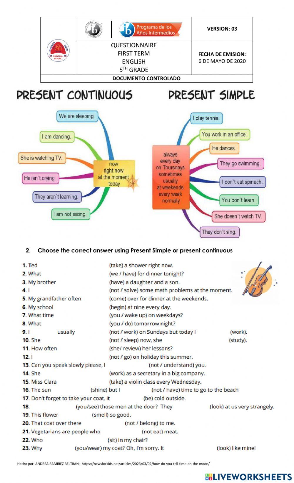 Cuestionario de Inglés
