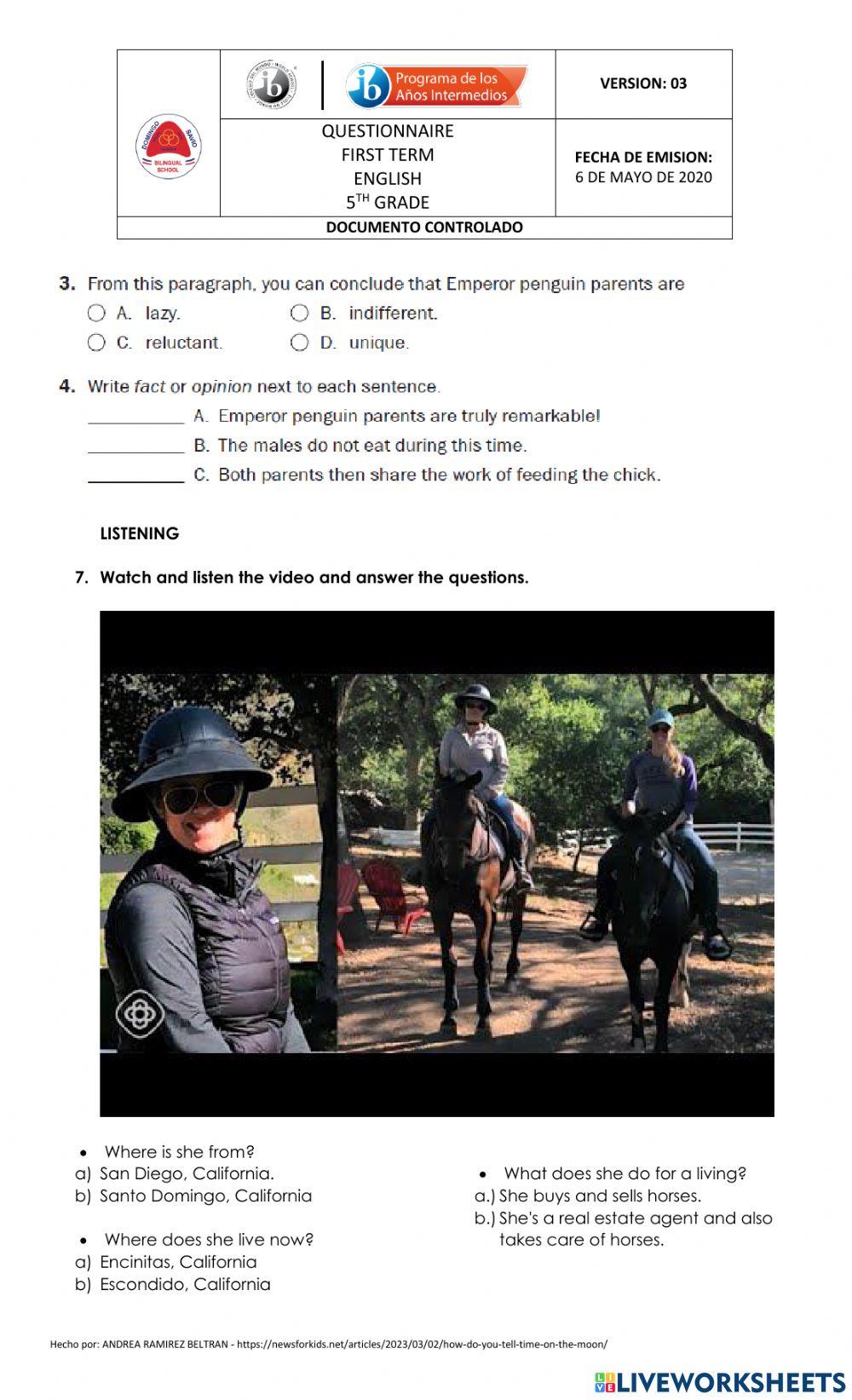 Cuestionario de Inglés