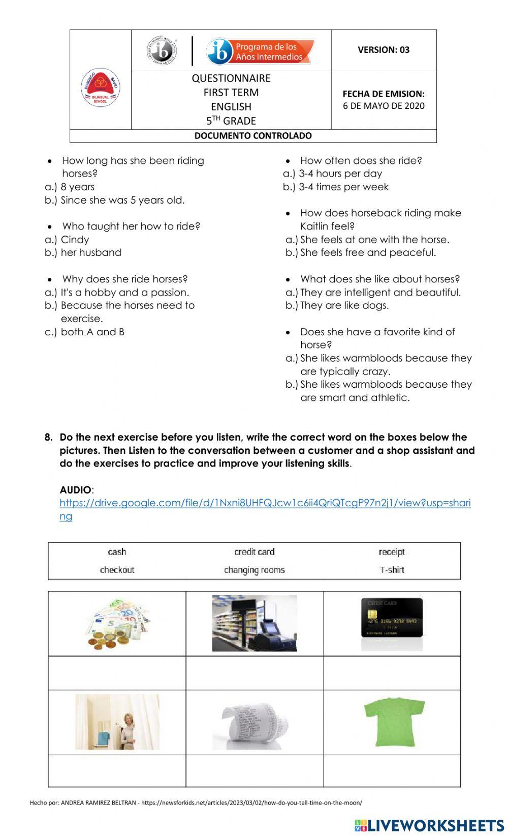 Cuestionario de Inglés