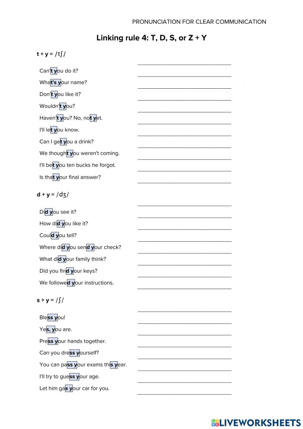 Pronunciation – T, D, S, or Z + Y