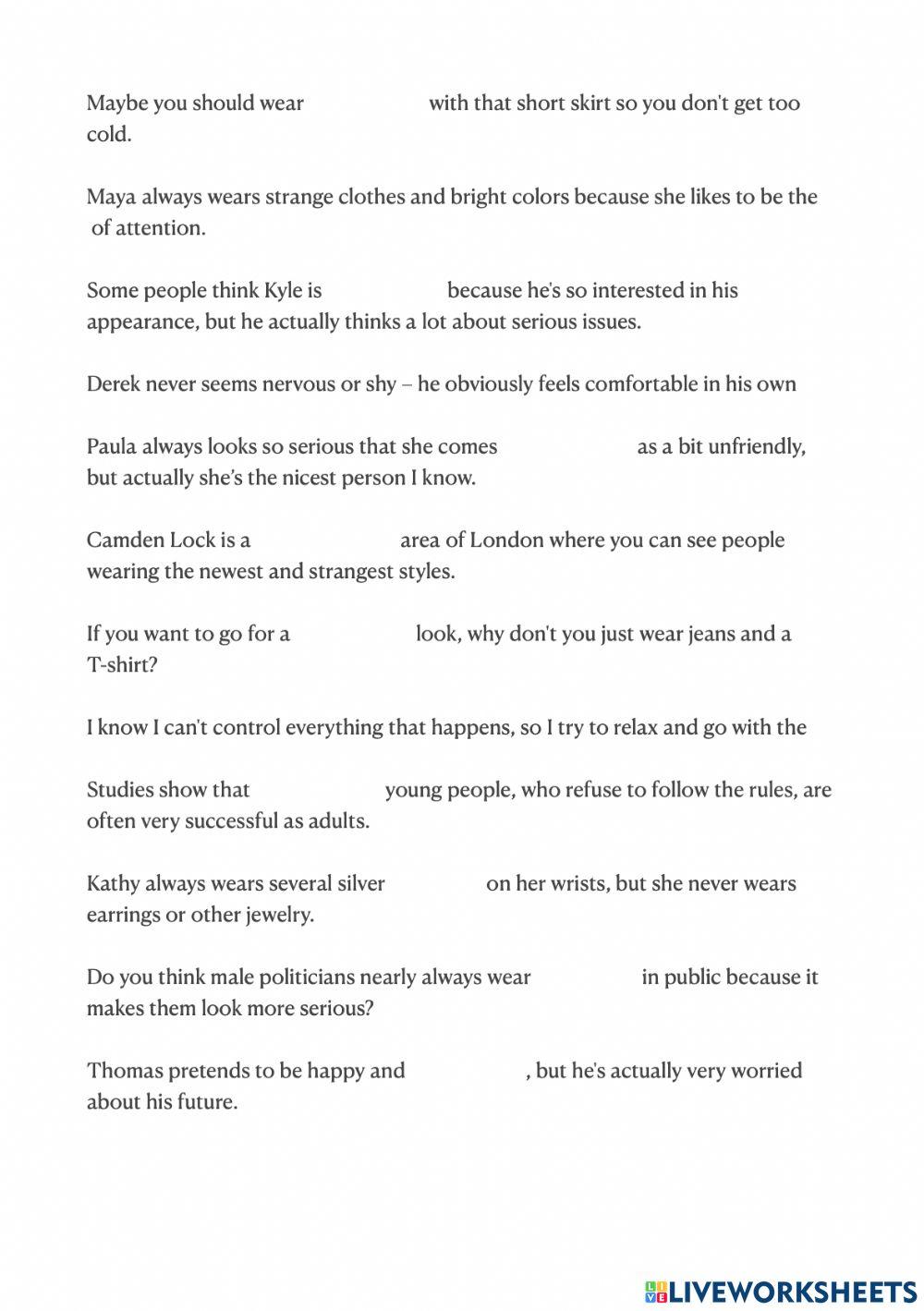 Personality vocabulary