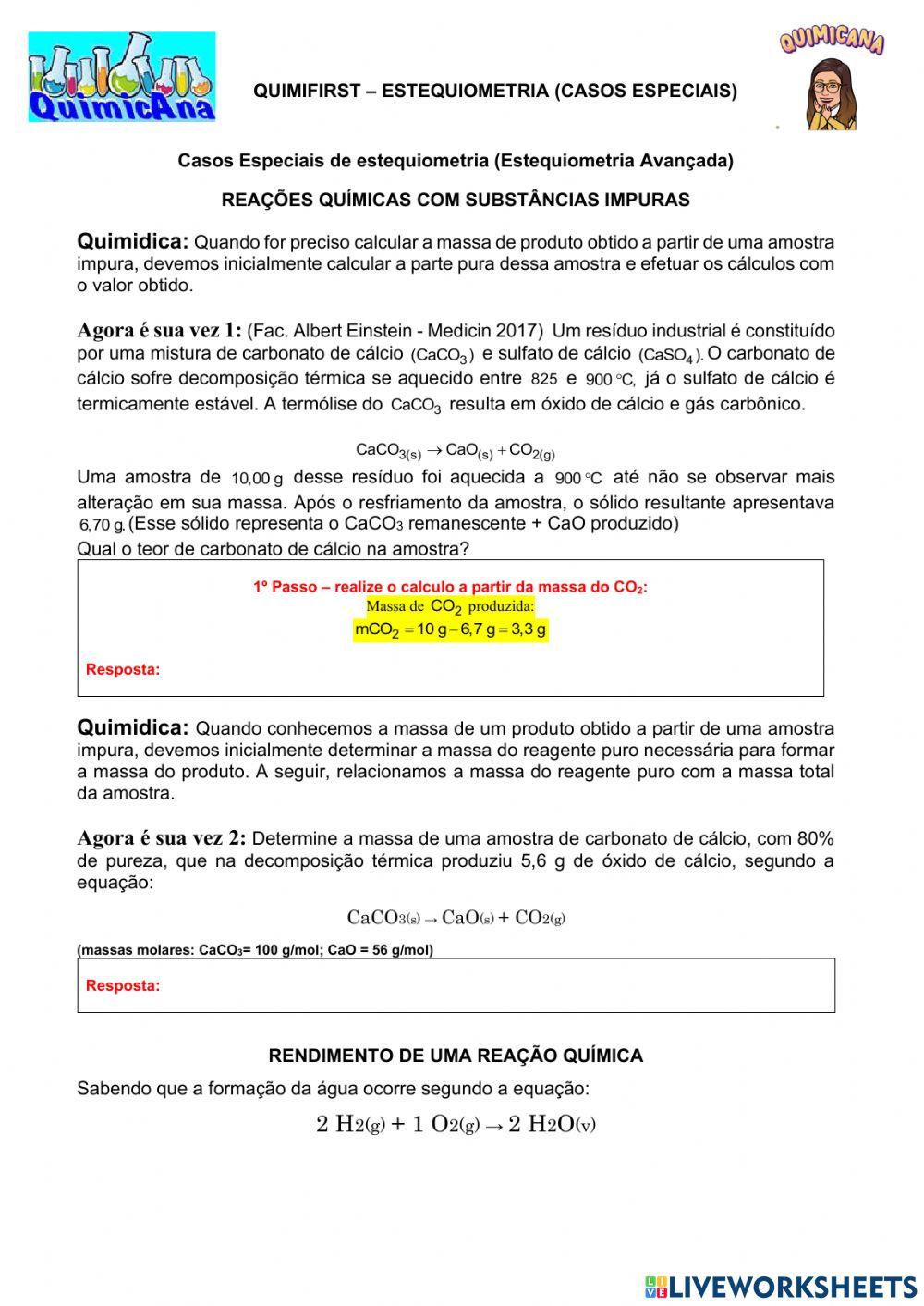 Quimifirst - Estequiometria Avançada