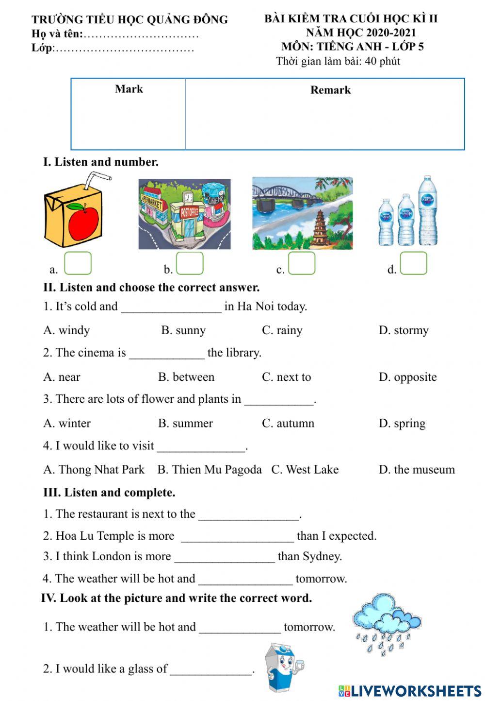 Grade 5 term 2 test 2