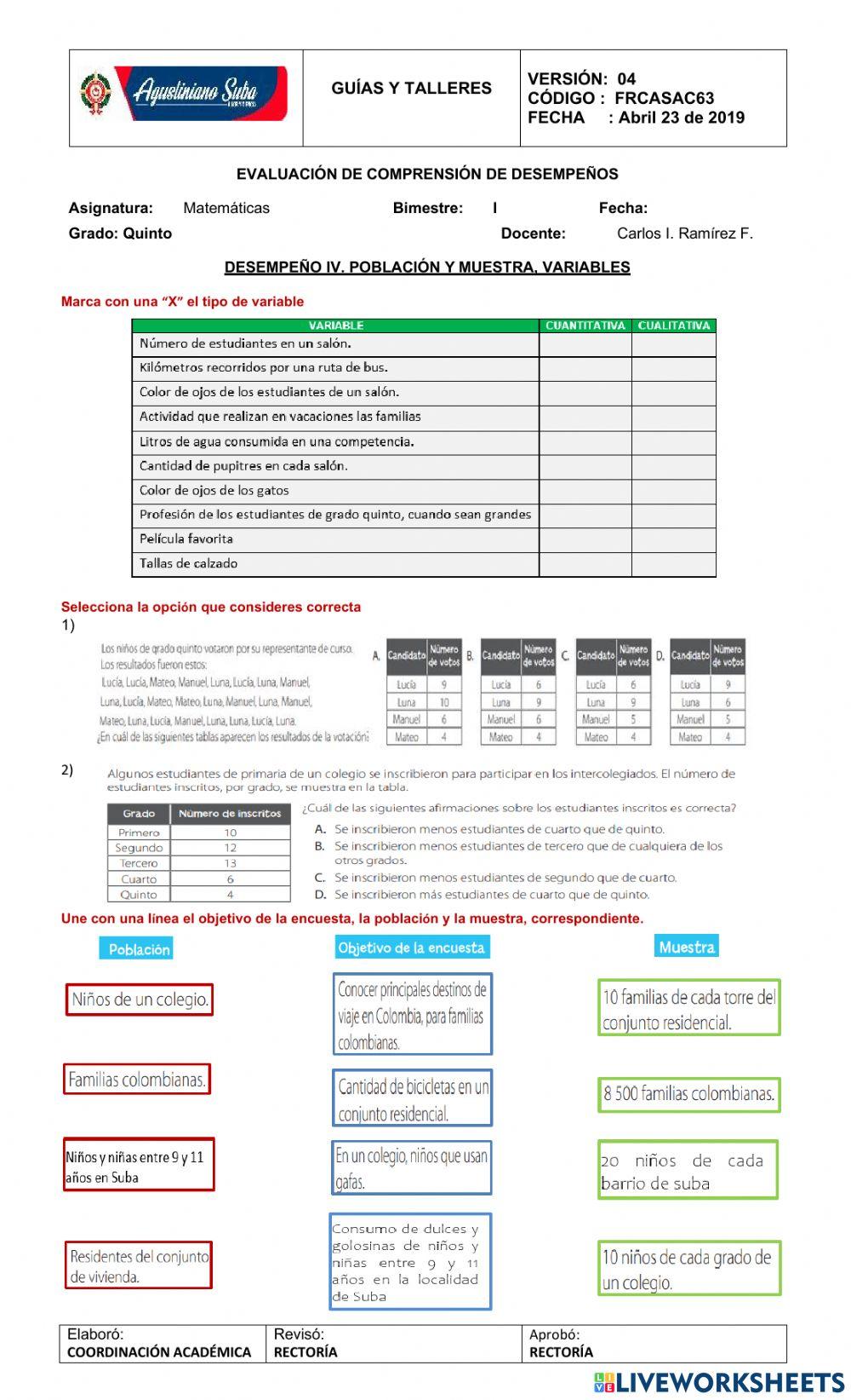 Población, Muestra Variables