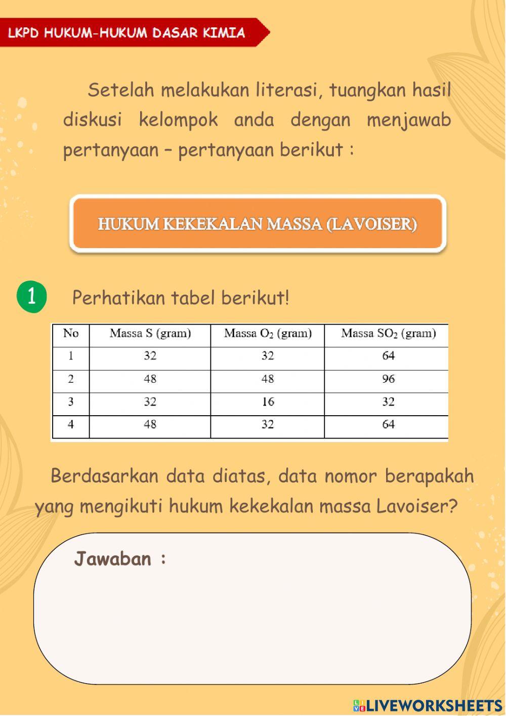 LKPD Hukum Dasar Kimia