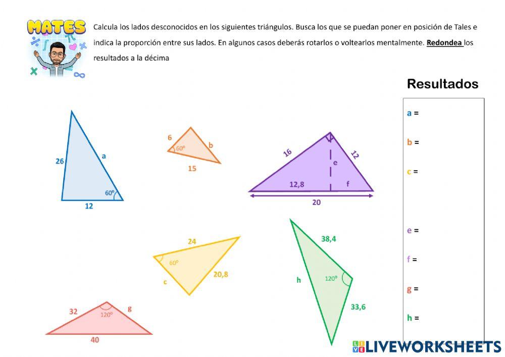 Cálculos en triángulos proporcionales