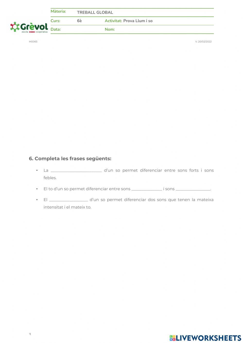 Prova llum i so. Treball Global