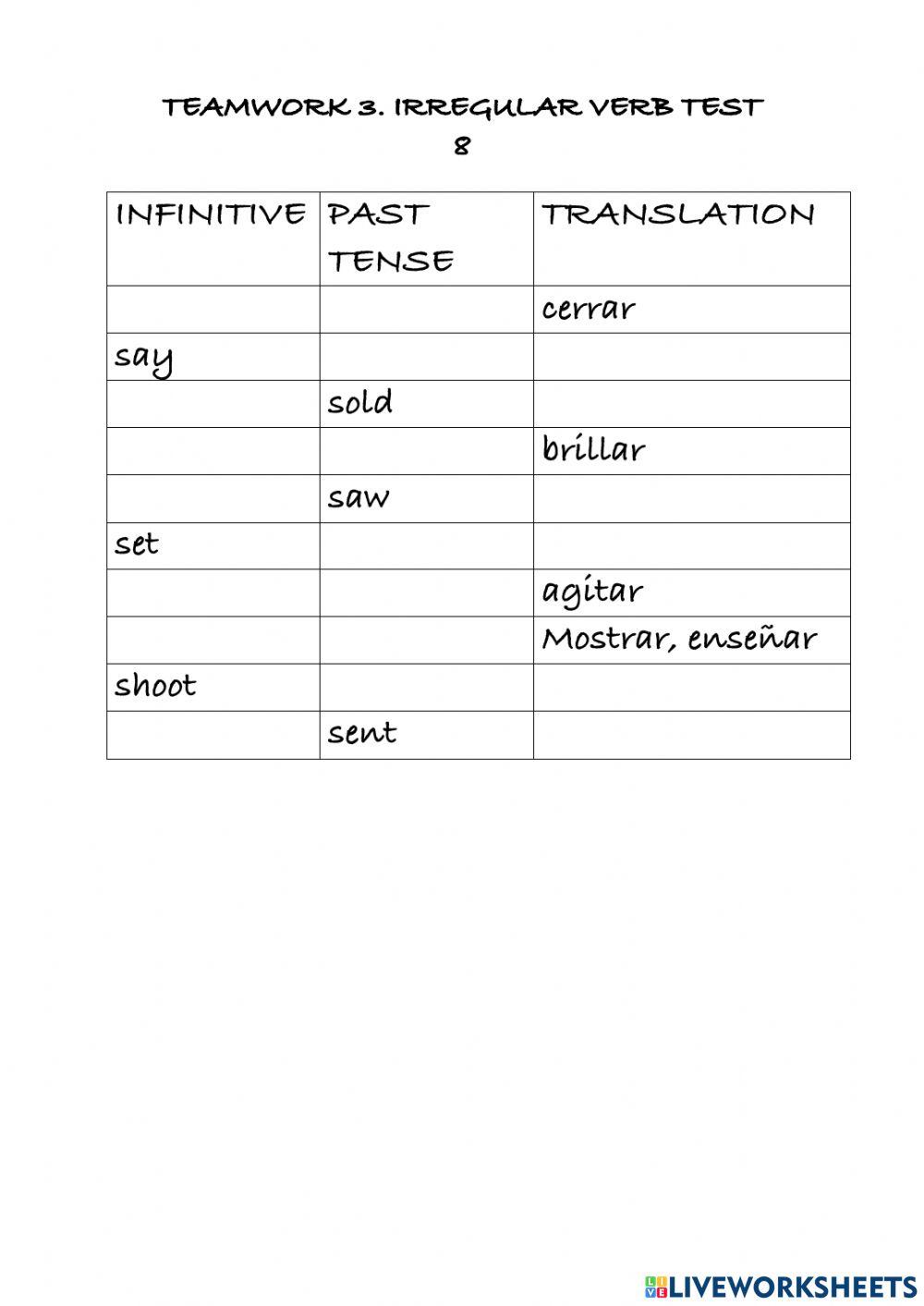 Irregular verb test 8