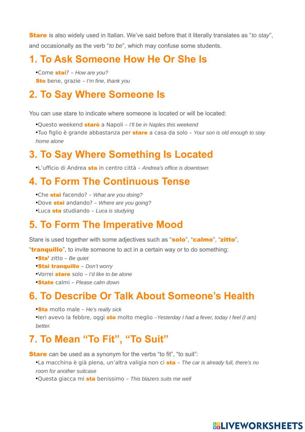 Essere - Stare - difference