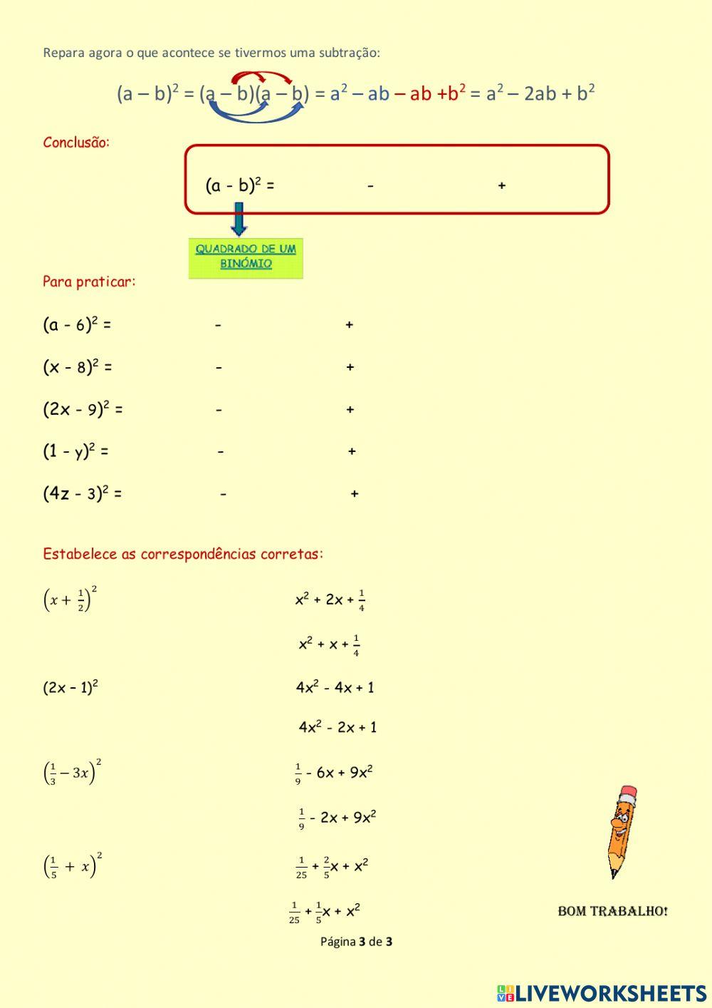 Quadrado de um binómio