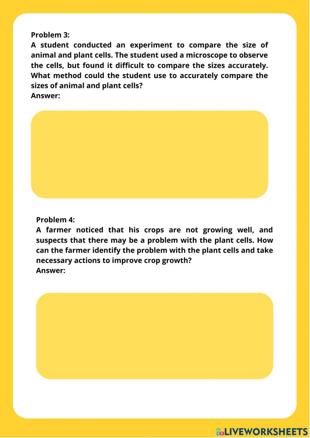 Student worksheet animal cells and plant cells