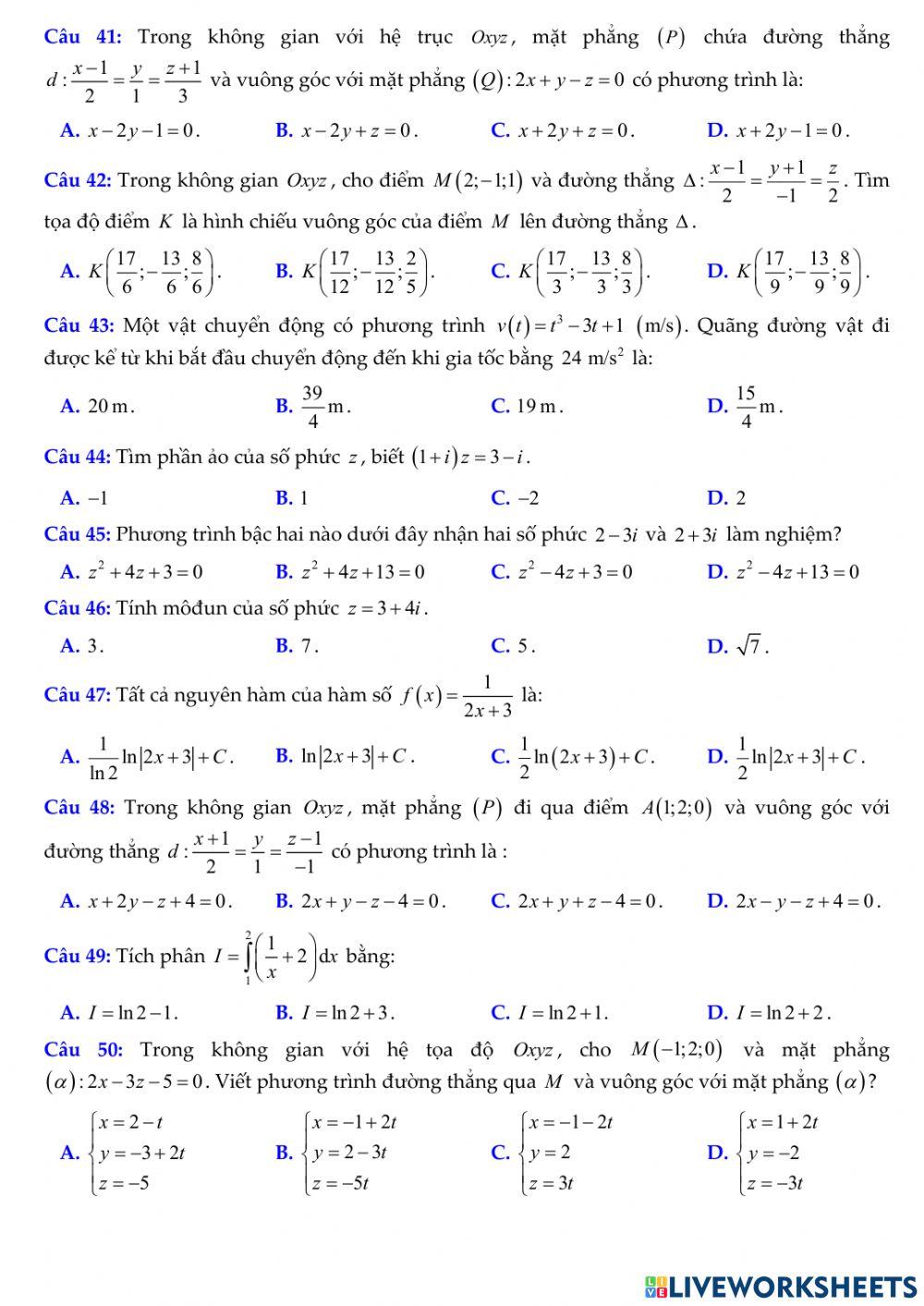 Ôn cuối kì 2 - toán 12