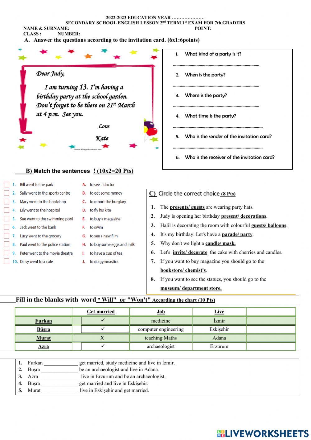 7th grade 2nd term 1st exam