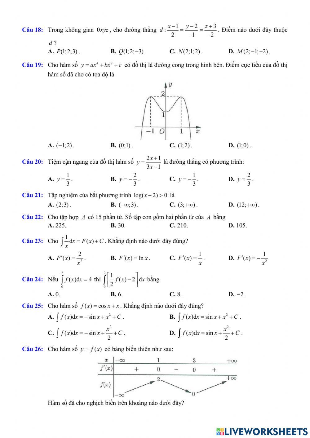 TN2023 - Đề tham khảo môn Toán 2023