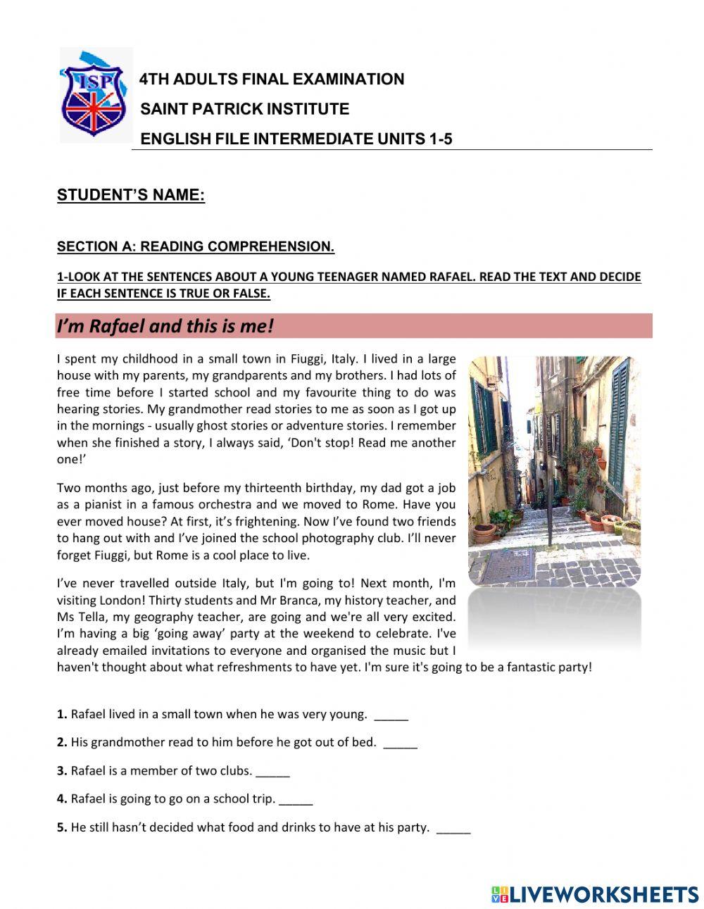 St Patrick final examination 4th year