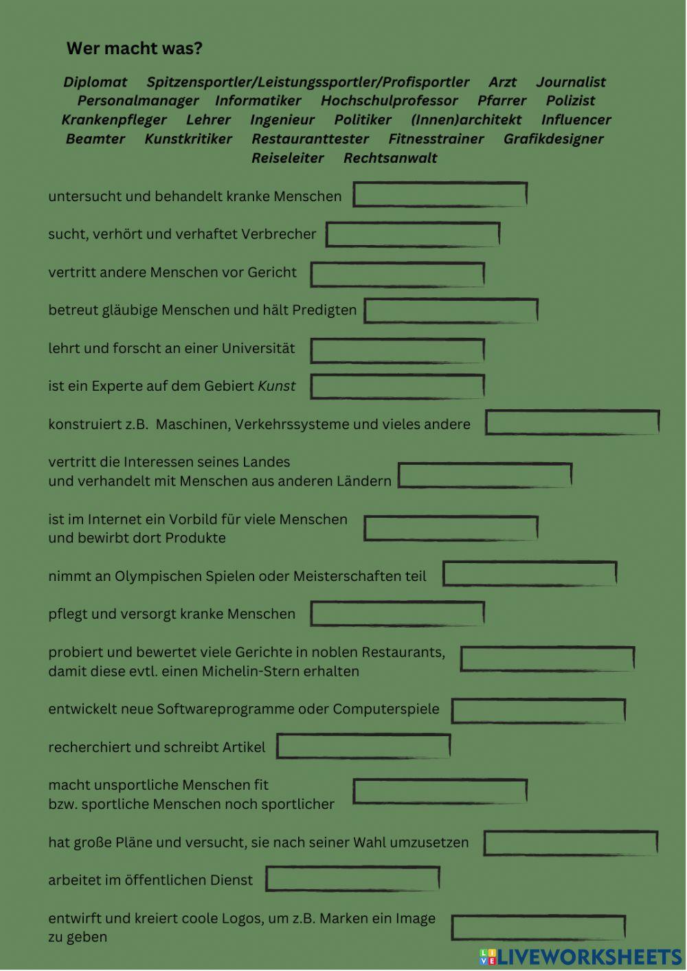 Berufsbezeichnungen und angesehene Berufe