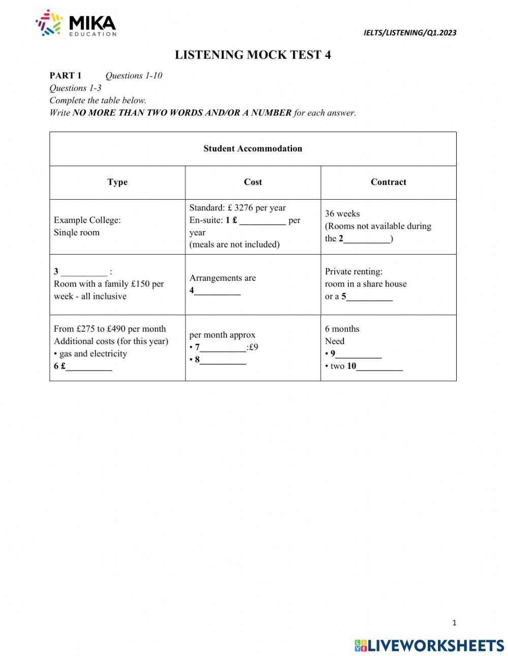 2308685 | Listening mock test 4 | mikaeducation