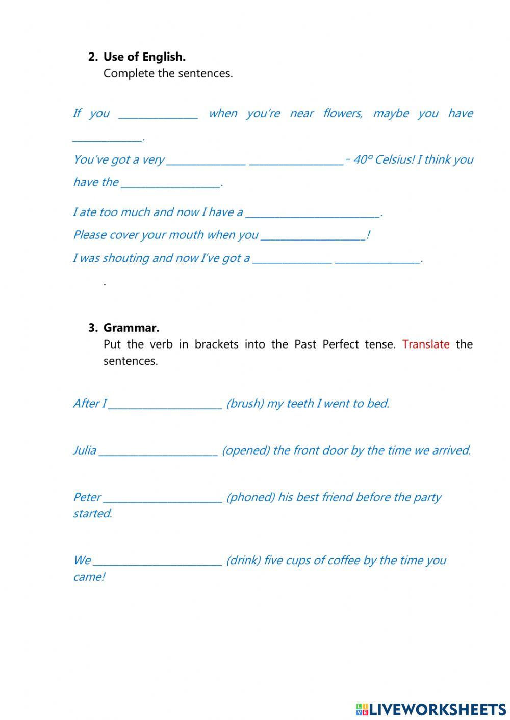 Health and Illnesses Test (Grade 7)