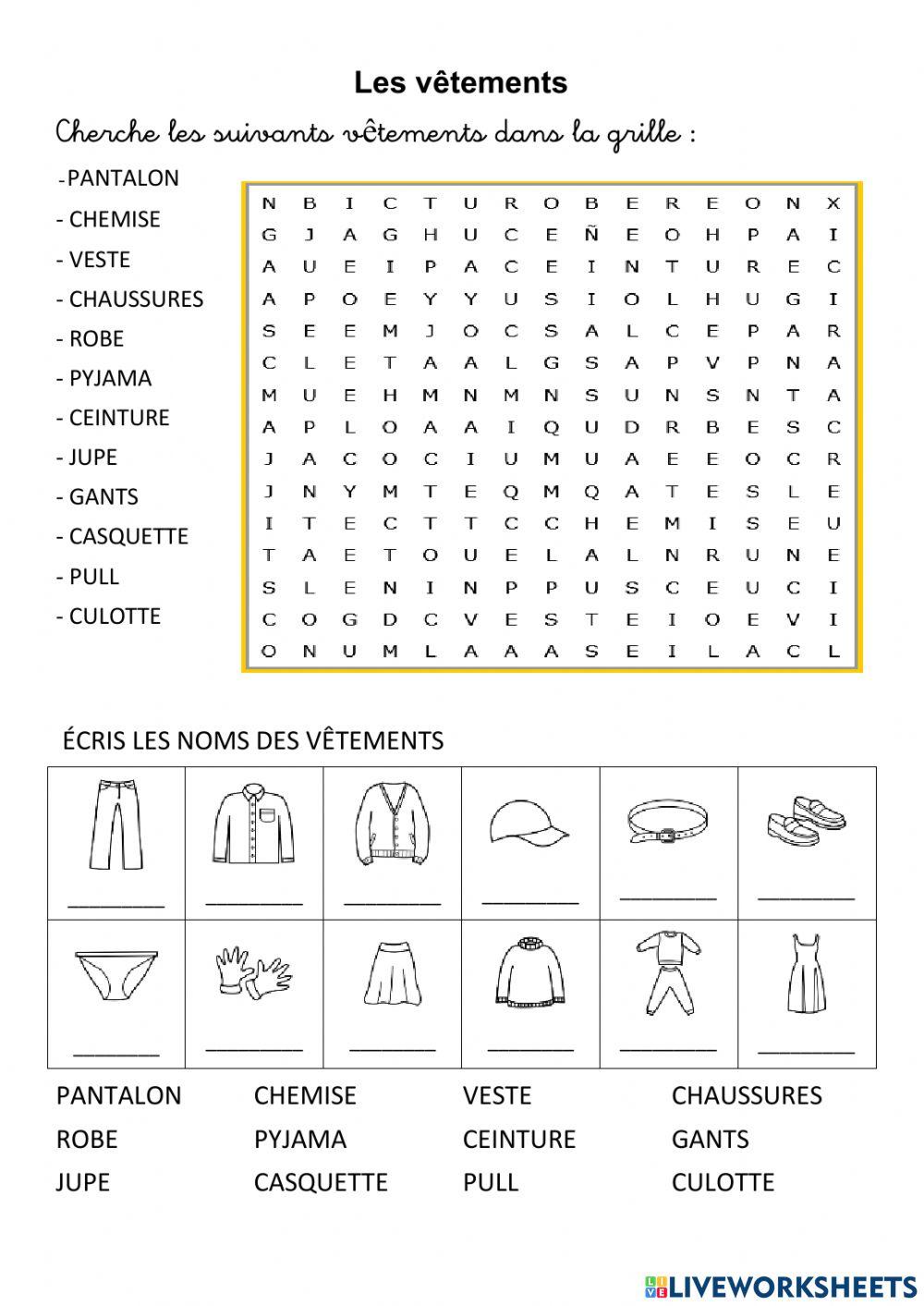 Les Vètements vocabulaire