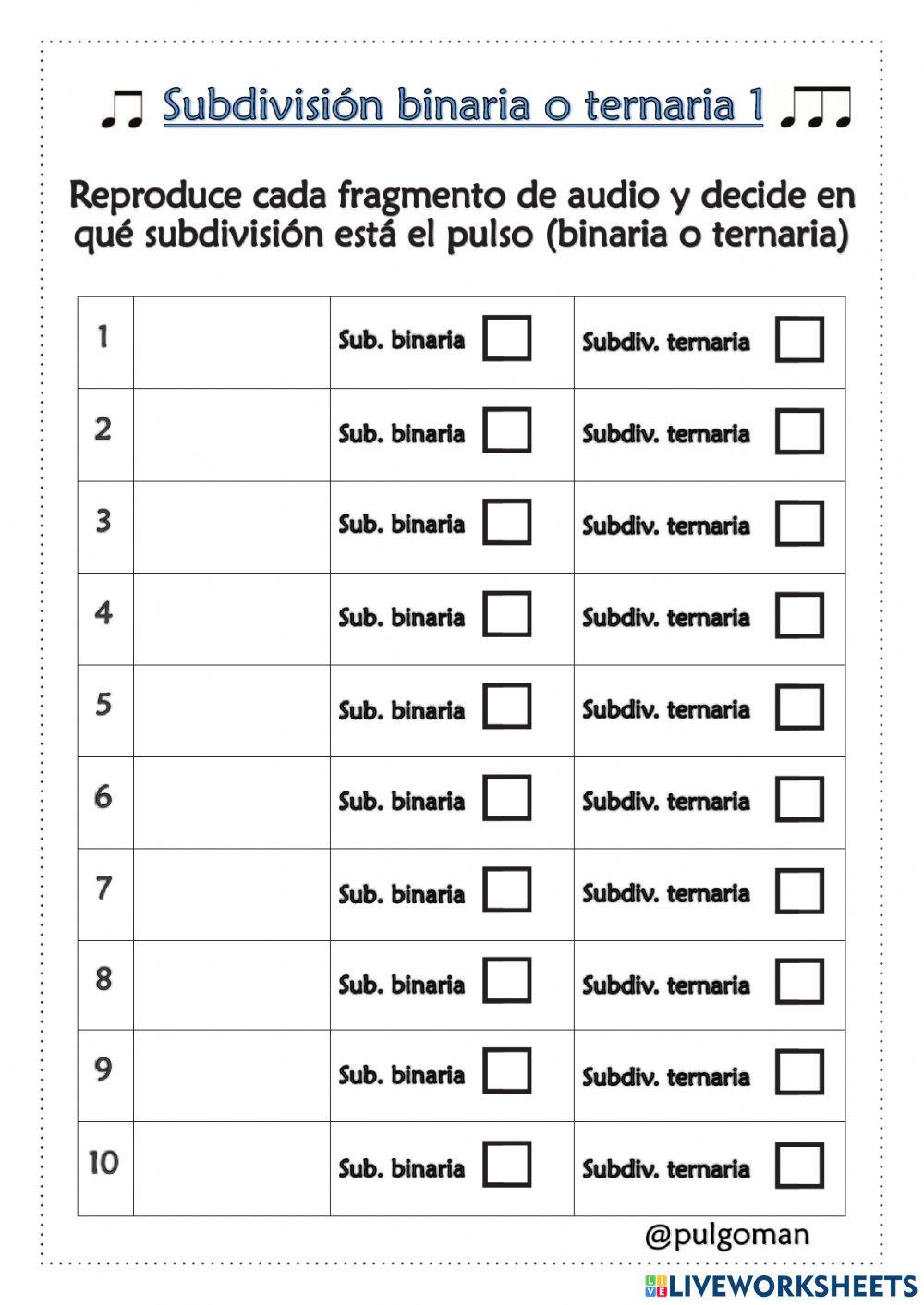 Subdivisión binaria o ternaria del pulso 1 (discriminación auditiva)