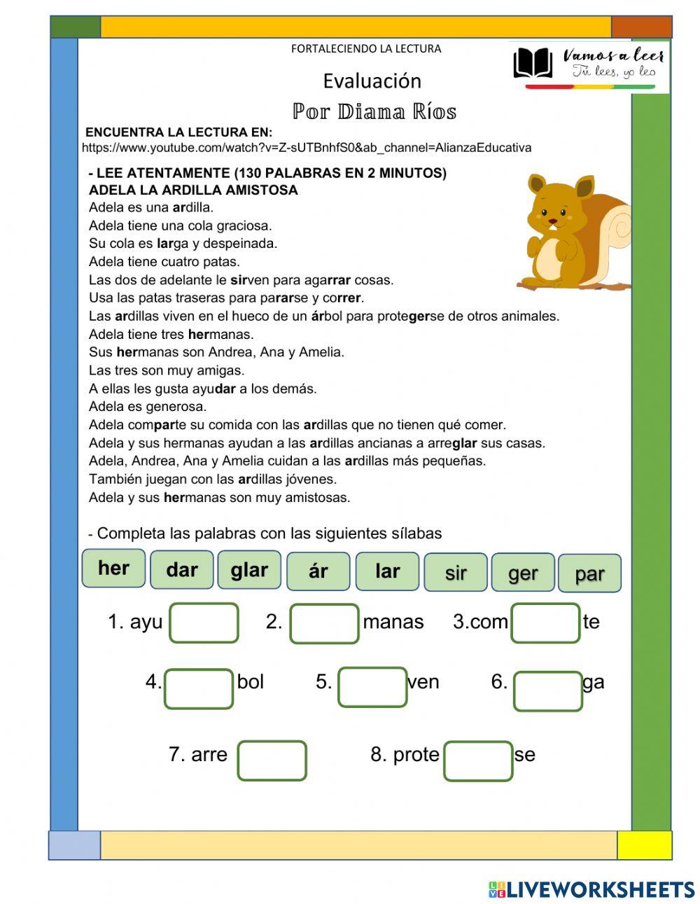 Evaluación sonidos ar,er,i,or,ur