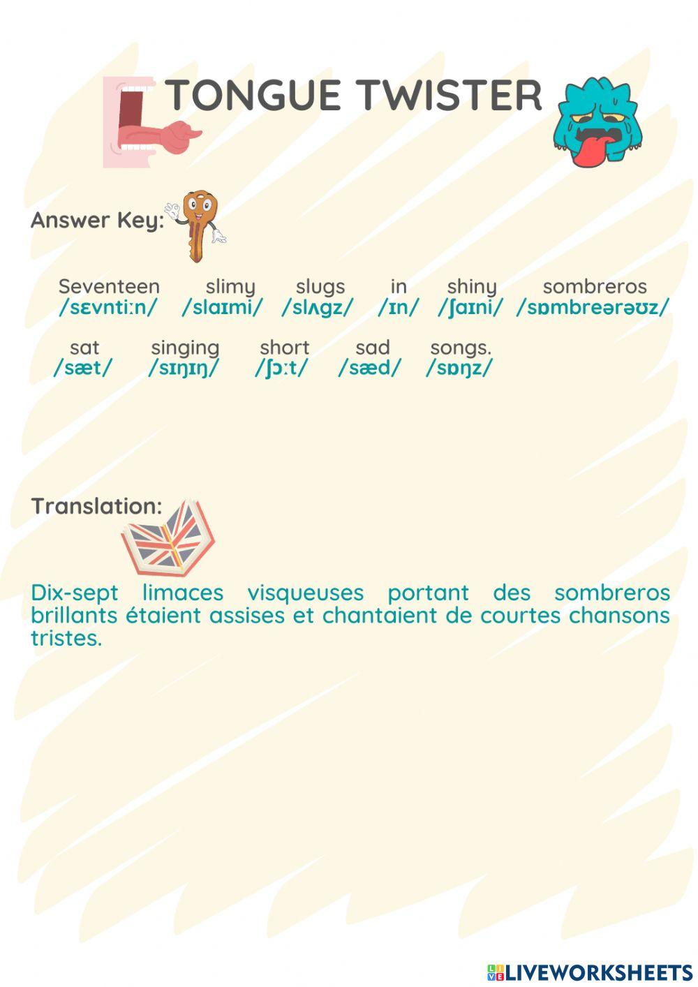 Tongue Twister Seventeen slimy slugs