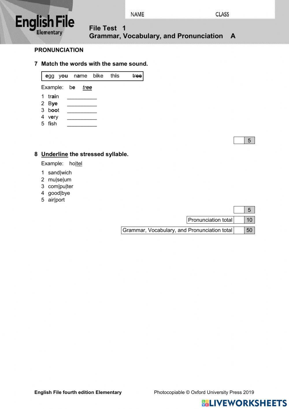 ENGLISH FILE - TEST UNIT 1