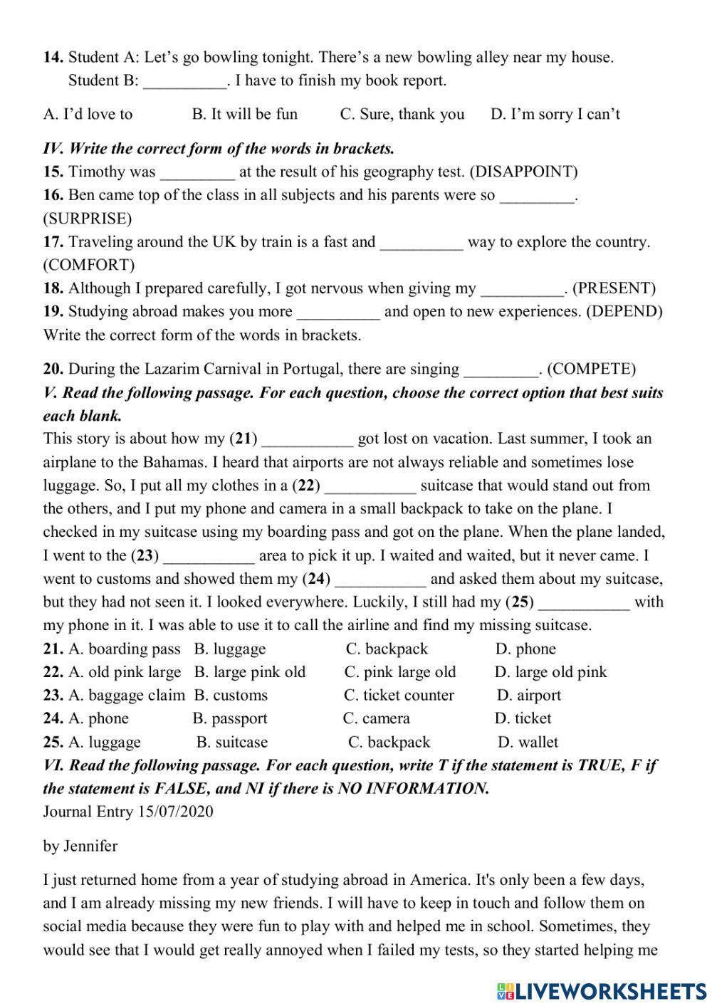 Kiểm tra giữa kỳ 2 lớp 7(smart world)