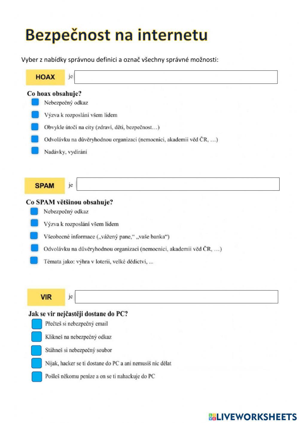 Bezpečnost na internetu online exercise for | Live Worksheets