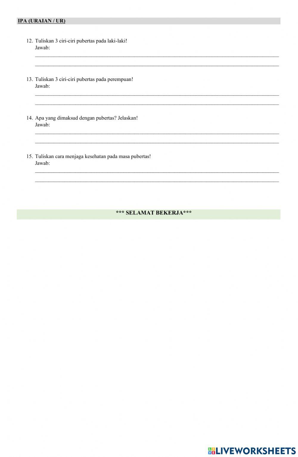 Soal PTS Tema 6 Kelas 6