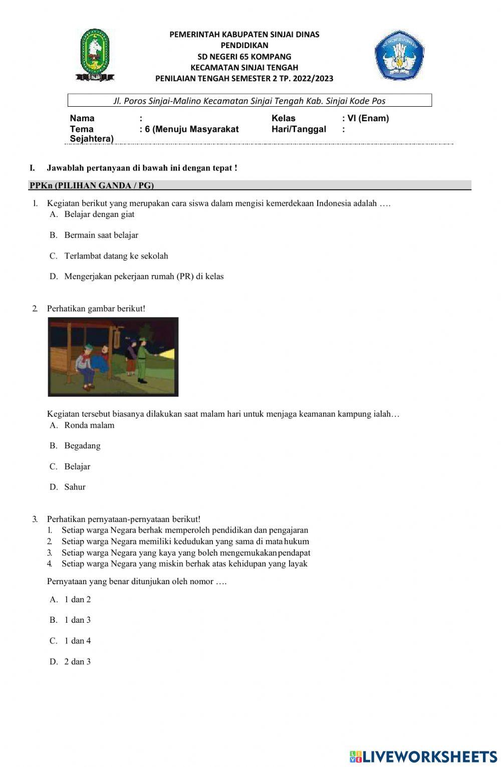 Soal PTS TEMA 6 sd65 Kompang