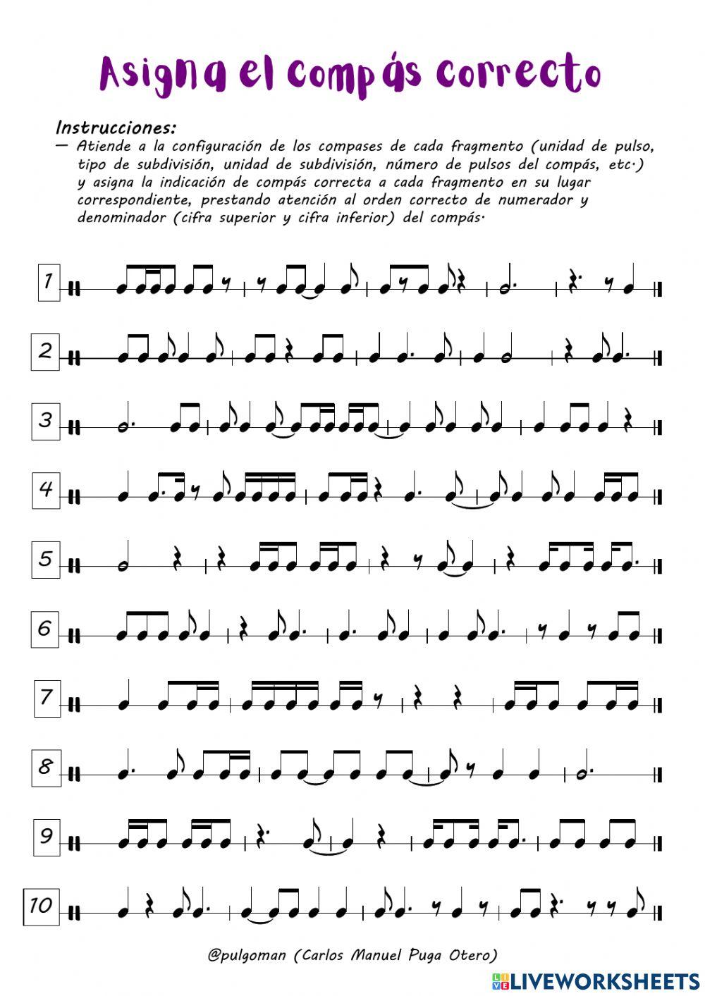 Asigna el compás correcto