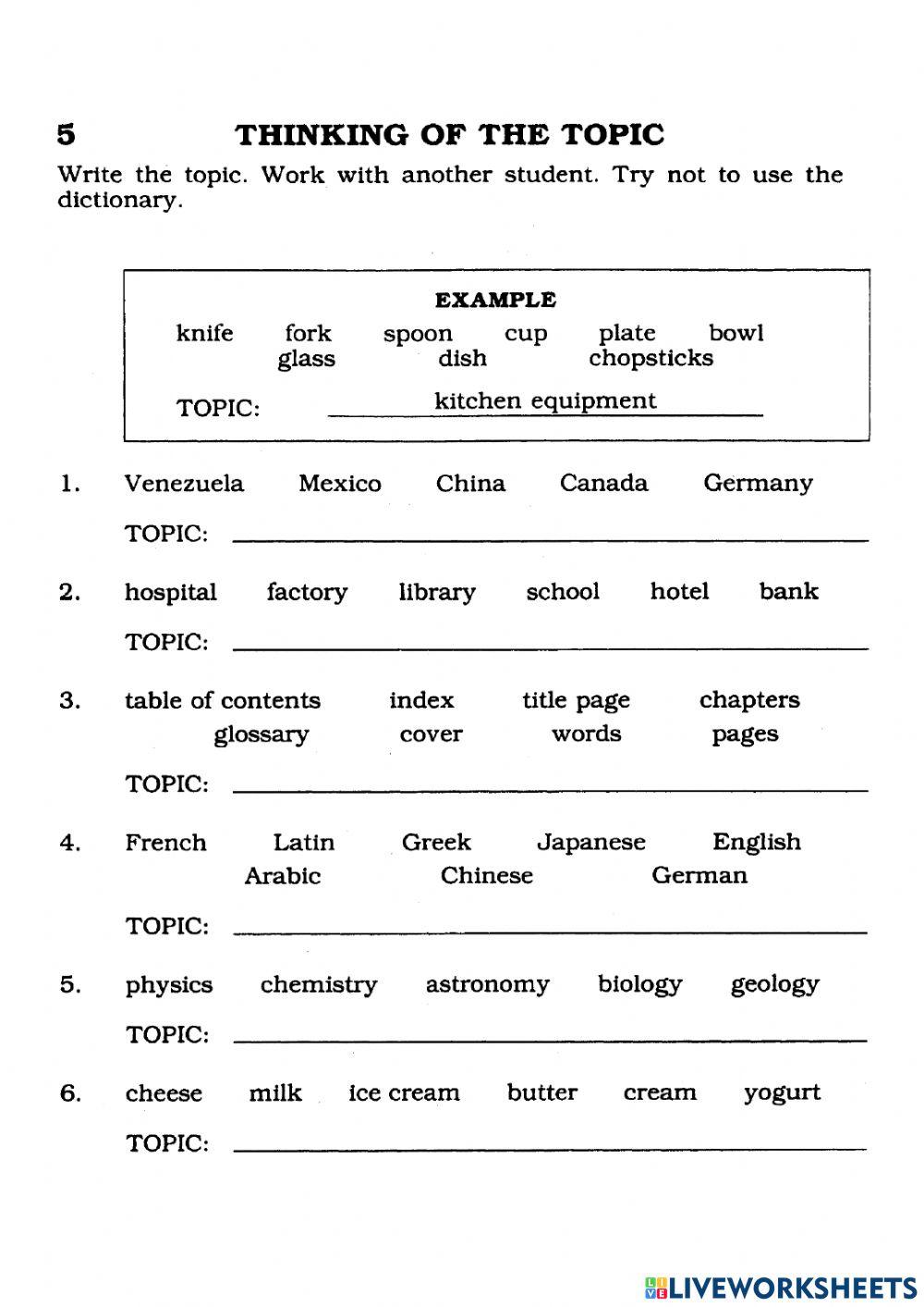 Finding a Topic worksheet | Live Worksheets