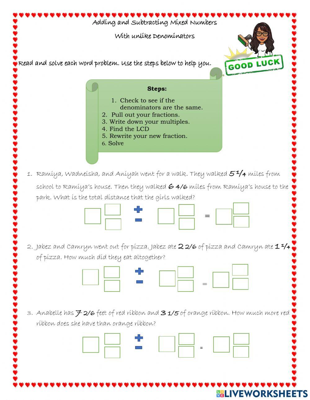 Adding and subtracting mixed fractions