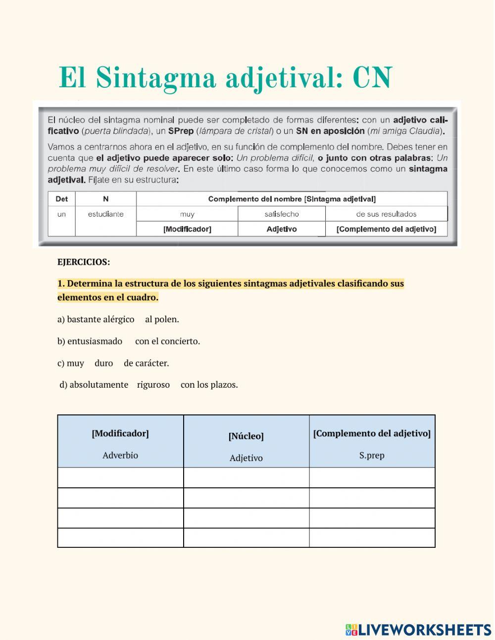 CN Sintagma Preposicional y Sintagma Adjetival